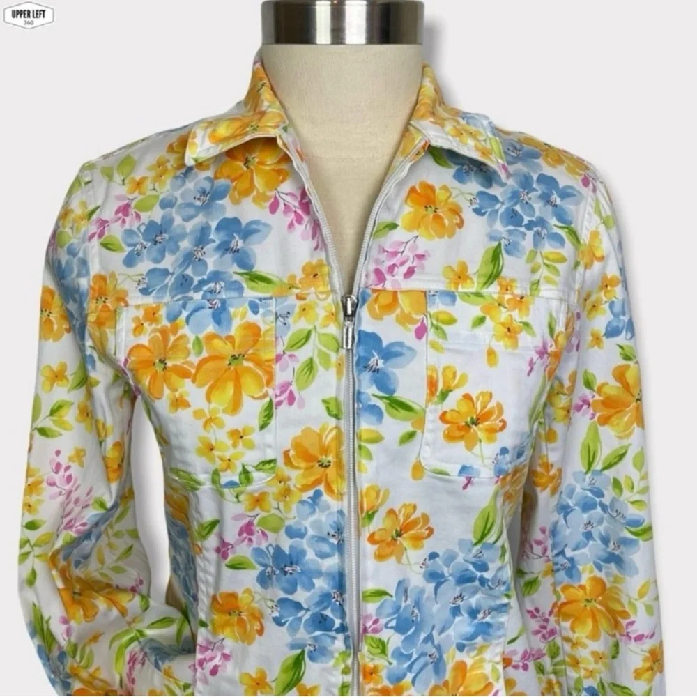 Stretch Denim Floral Jacket Full Zip Y2K Unique Jones New York Small - Picture 3 of 16